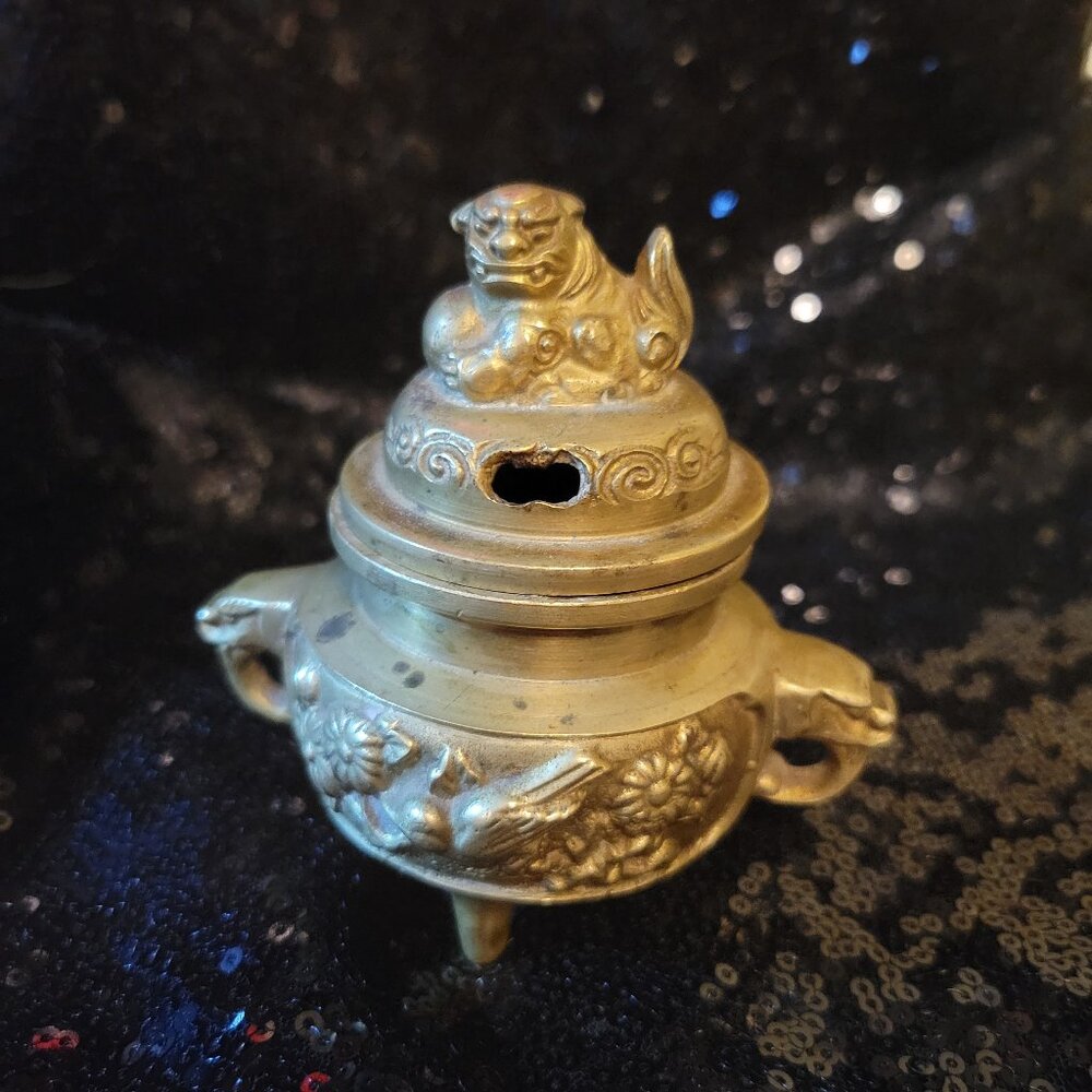 Foo Dog Vintage Brass Small Incense Burner
